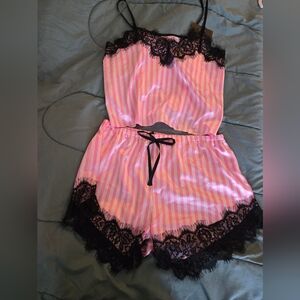 Pink Striped Lingerie Set